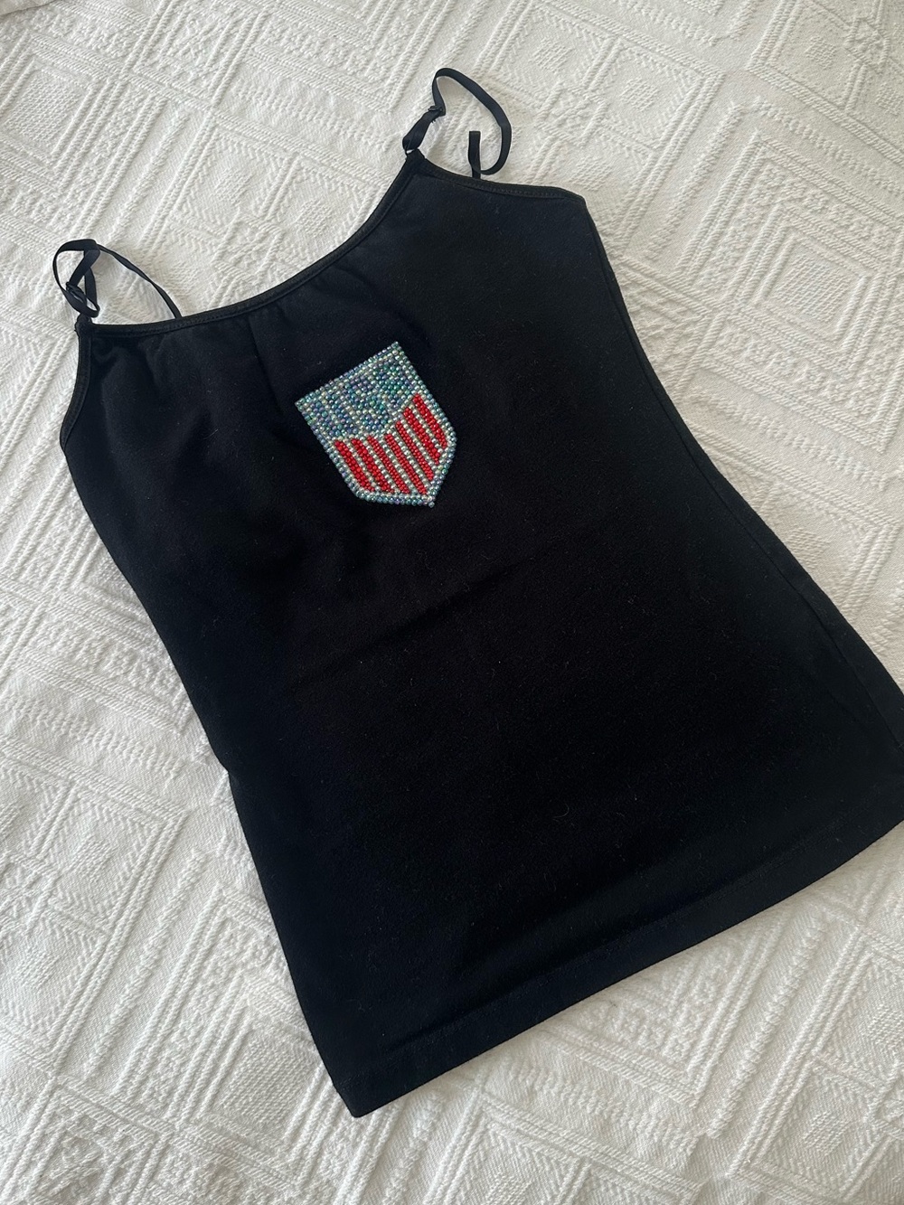 World Cup Soccer Memorial Day Black America USA DIY Bedazzled Tank Size:S/small